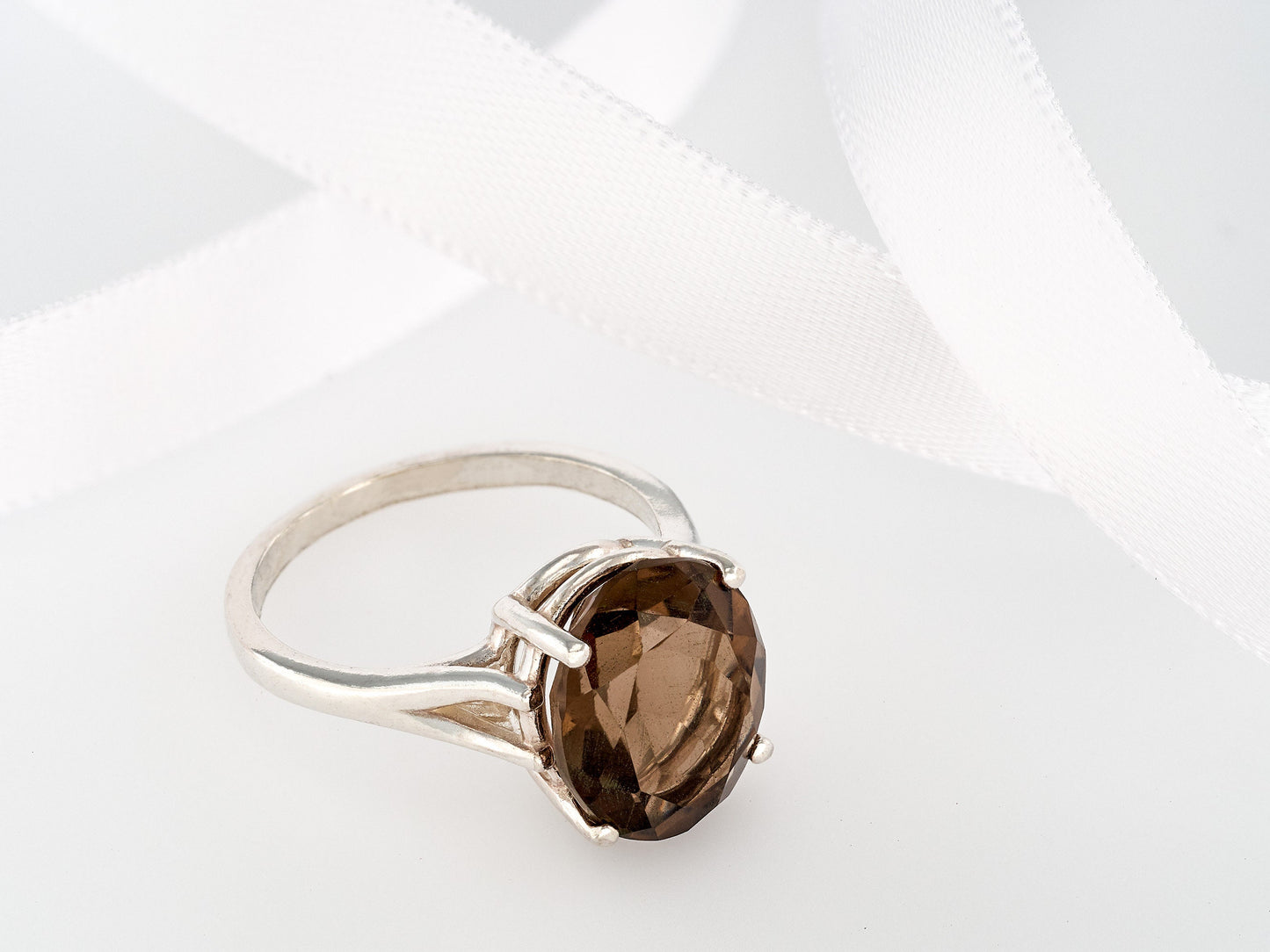 Large, Natural, Smoky Quartz Solitaire Ring.  Beautiful Brazilian Brown!  Sterling (925) Silver.  12x10mm Oval, 3.8 Carat.