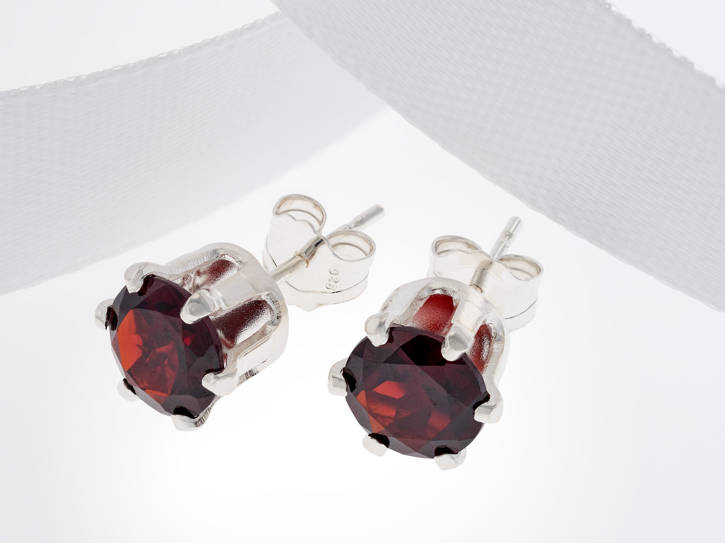 Striking Mozambique Garnet Earrings!  Dark Red, Natural, 6mm Round Cut.  Sterling Silver, 6-Prong Earrings.