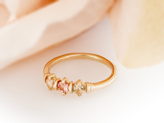 Natural 10kt or 14kt Yellow Gold, Imperial Topaz Three (3) Birthstone Mother's Ring!  Sunrise colors - yellow, orange, pink.  Ouro Preto Gems.