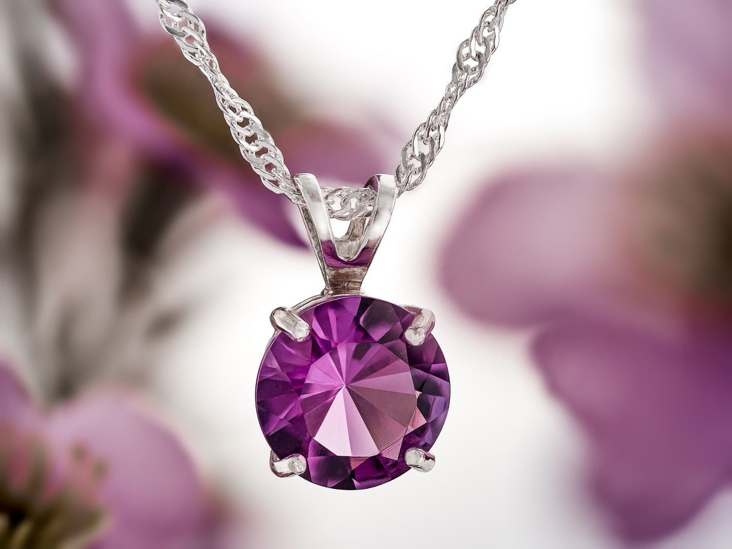 From our Minas Gerais Collection. Rare Brazilian Amethyst Gemstone. 10mm, Diamond Cut, 3ctw, VVS-IF. Premium Silver Pendant Necklace