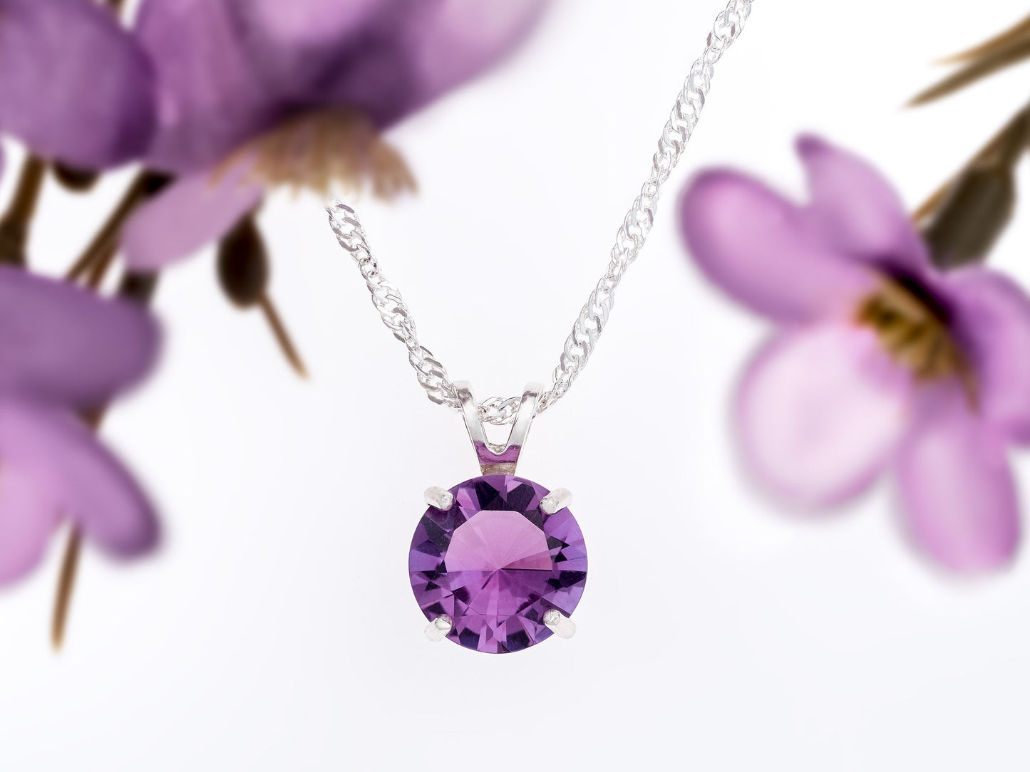 From our Minas Gerais Collection. Rare Brazilian Amethyst Gemstone. 10mm, Diamond Cut, 3ctw, VVS-IF. Premium Silver Pendant Necklace