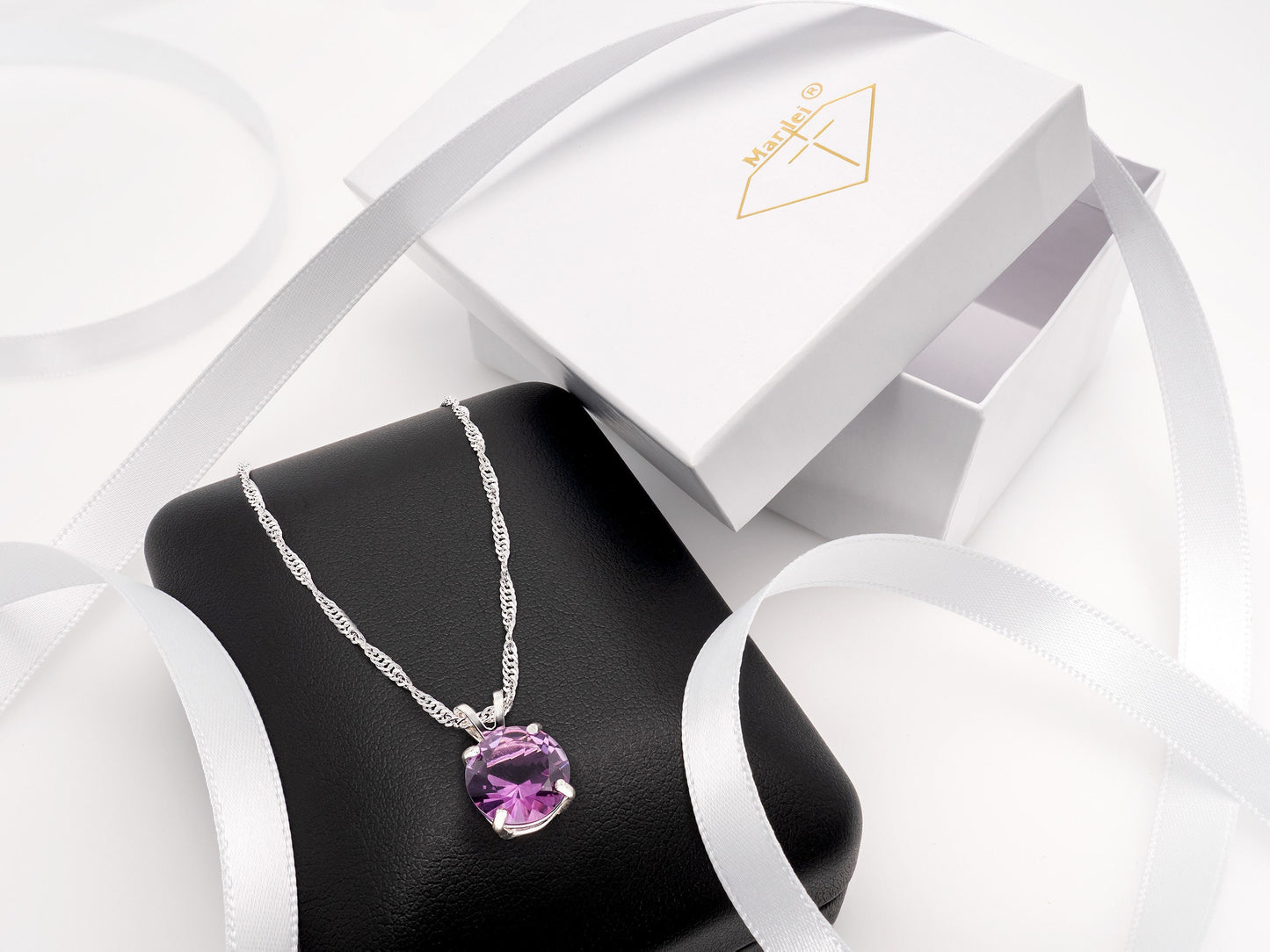 From our Minas Gerais Collection. Rare Brazilian Amethyst Gemstone. 10mm, Diamond Cut, 3ctw, VVS-IF. Premium Silver Pendant Necklace