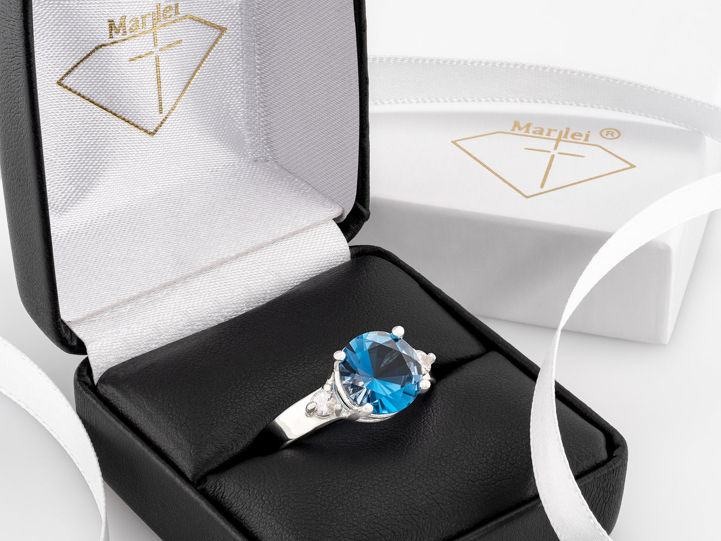 Large Concave Cut GEM quality London Blue Topaz Ring. Genuine, Brazilian, London Blue Topaz, White Sapphire accents. Premium Sterling Silver