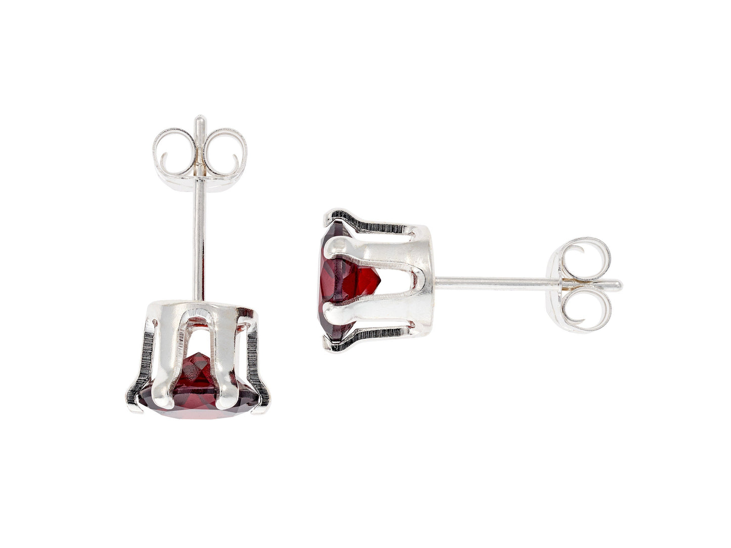 Striking Mozambique Garnet Earrings!  Dark Red, Natural, 6mm Round Cut.  Sterling Silver, 6-Prong Earrings.