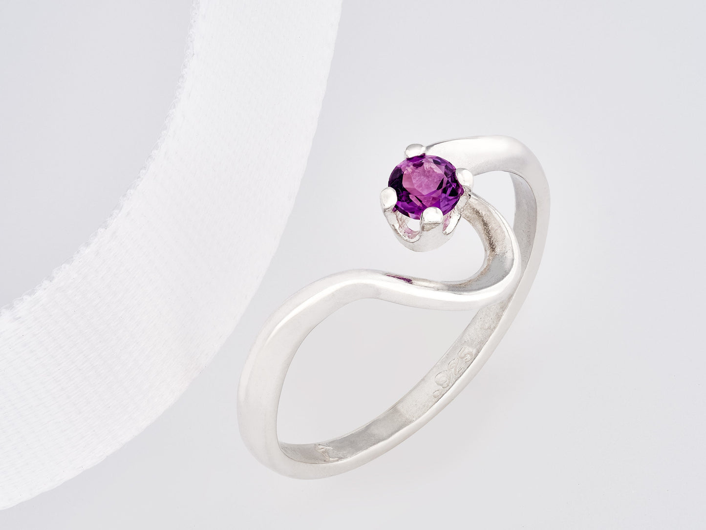 Natural African Amethyst February Birthstone Ring! Half Heart style. 3mm, Round, Faceted, Purple, African Amethyst. Silver.