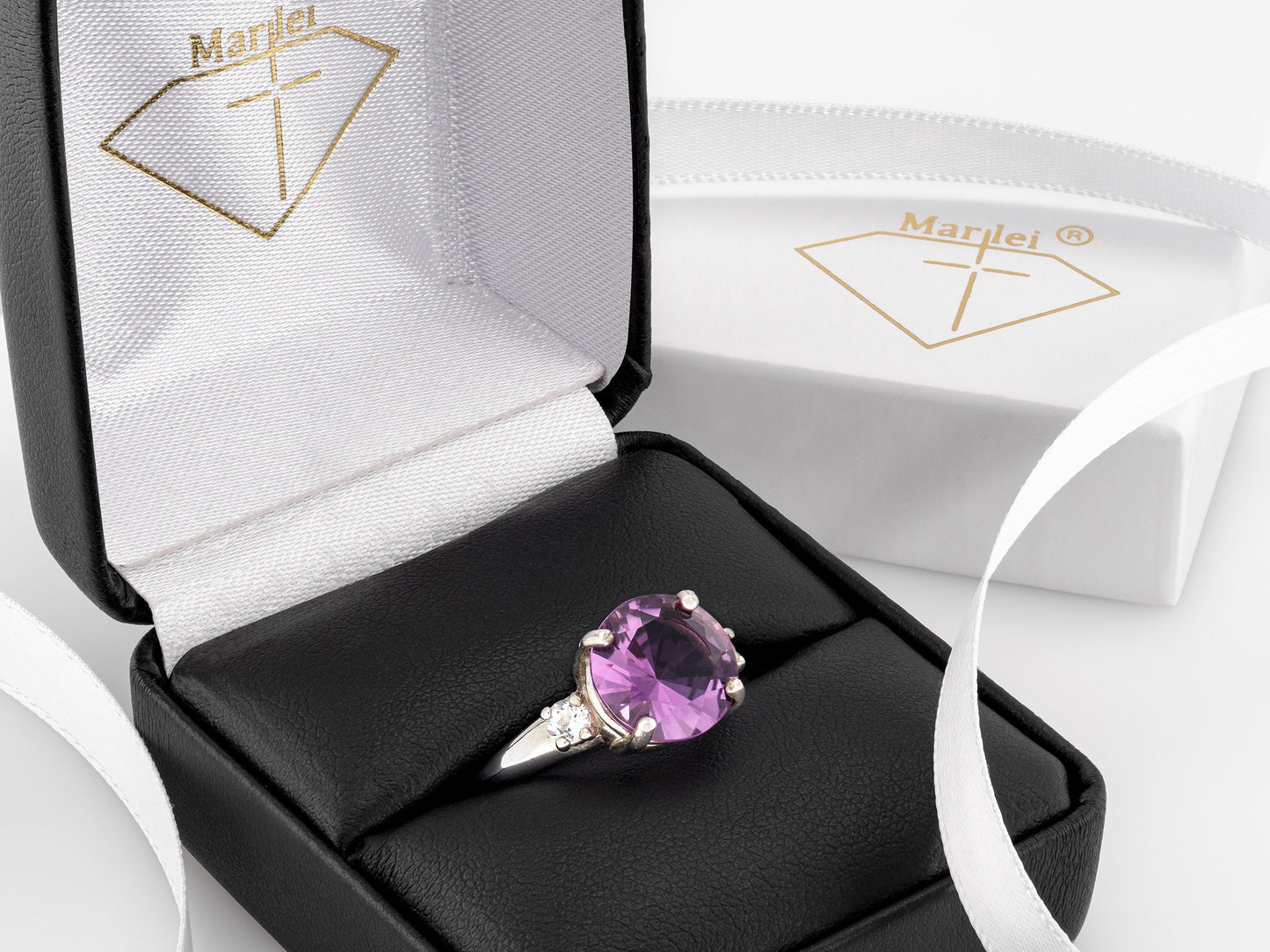 Rare Brazilian Amethyst Ring (smooth band), from our Minas Gerais Collection. 10mm, Dia Cut, 3ctw, VVS-IF.  White Topaz Accents.