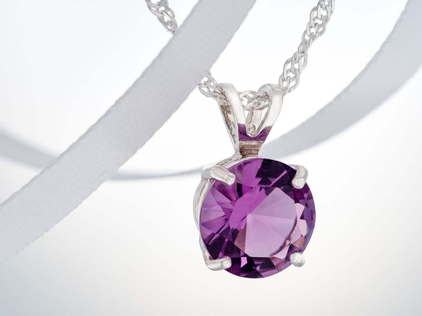 From our Minas Gerais Collection. Rare Brazilian Amethyst Gemstone. 10mm, Diamond Cut, 3ctw, VVS-IF. Premium Silver Pendant Necklace