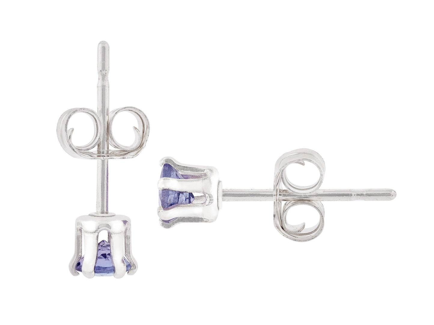 Tanzanite Earrings - 3mm Diamond Cut. Violet to Light Purple Color. Sterling Silver, 6-Prong Studs.