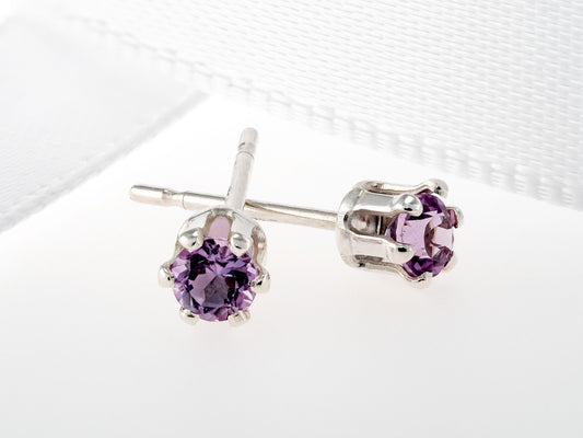 Beautiful Purple! Natural Brazilian Amethyst Earrings! Sterling Silver, 6-Prong Studs. 3mm, round, facet.