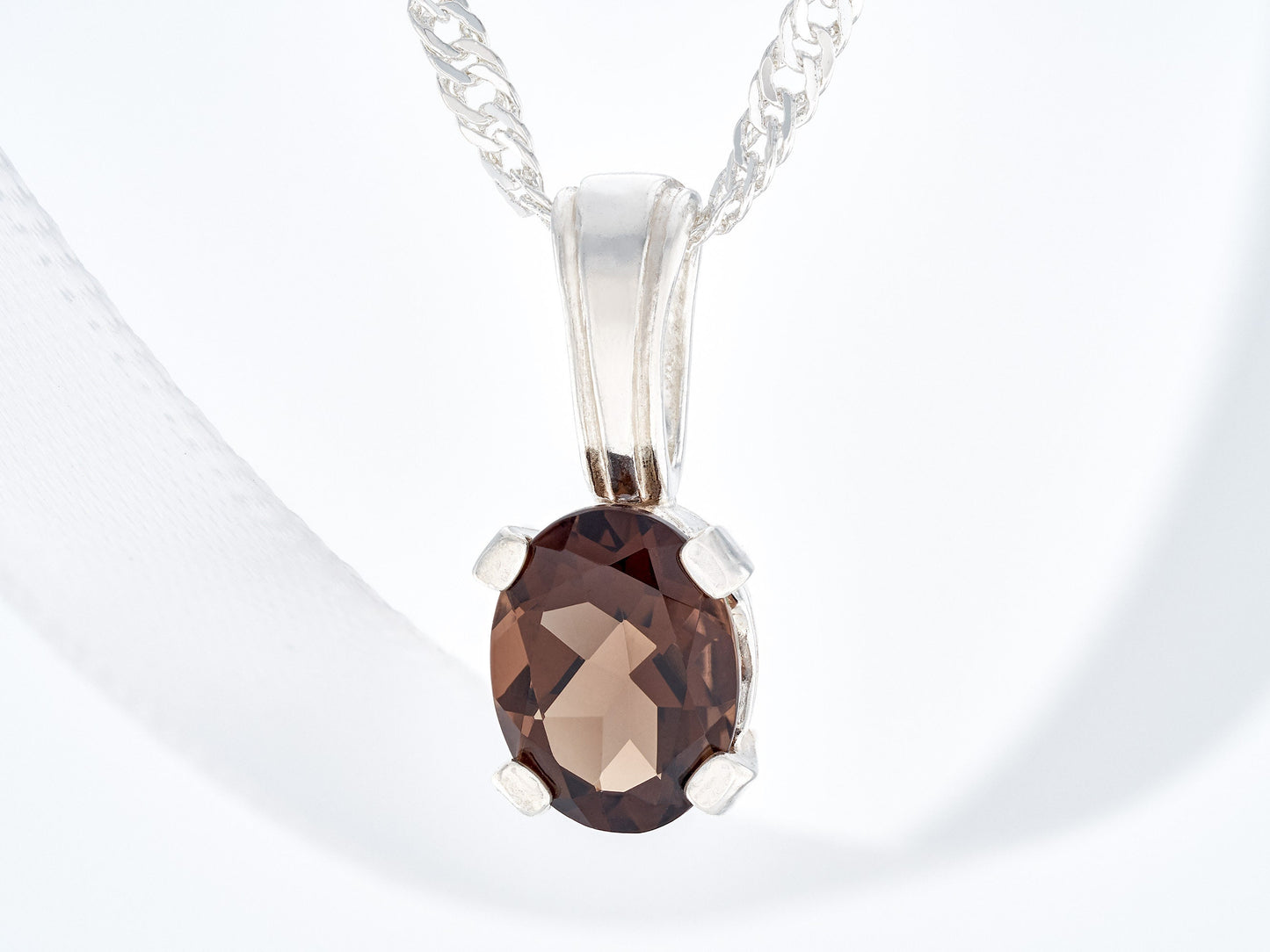 Brazilian Smoky Quartz necklace! 8x6mm oval, natural, dark brown, Grade AAA Brazilian gemstone in a 6-Prong, Silver Pendant.