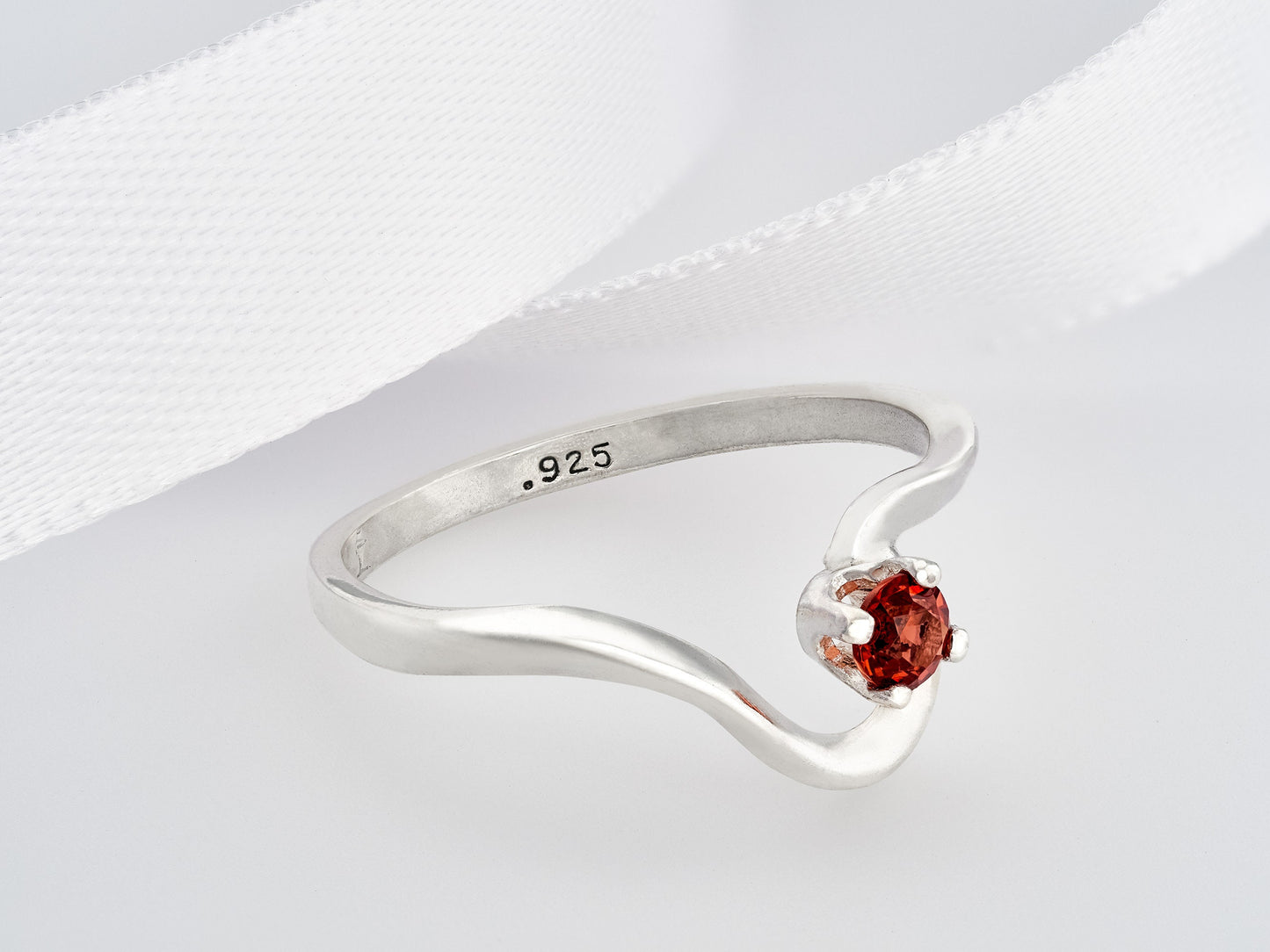 Natural Mozambique Garnet Silver Ring! Gorgeous Red! January Birthstone. Half Heart design. 3mm, Round, Faceted.