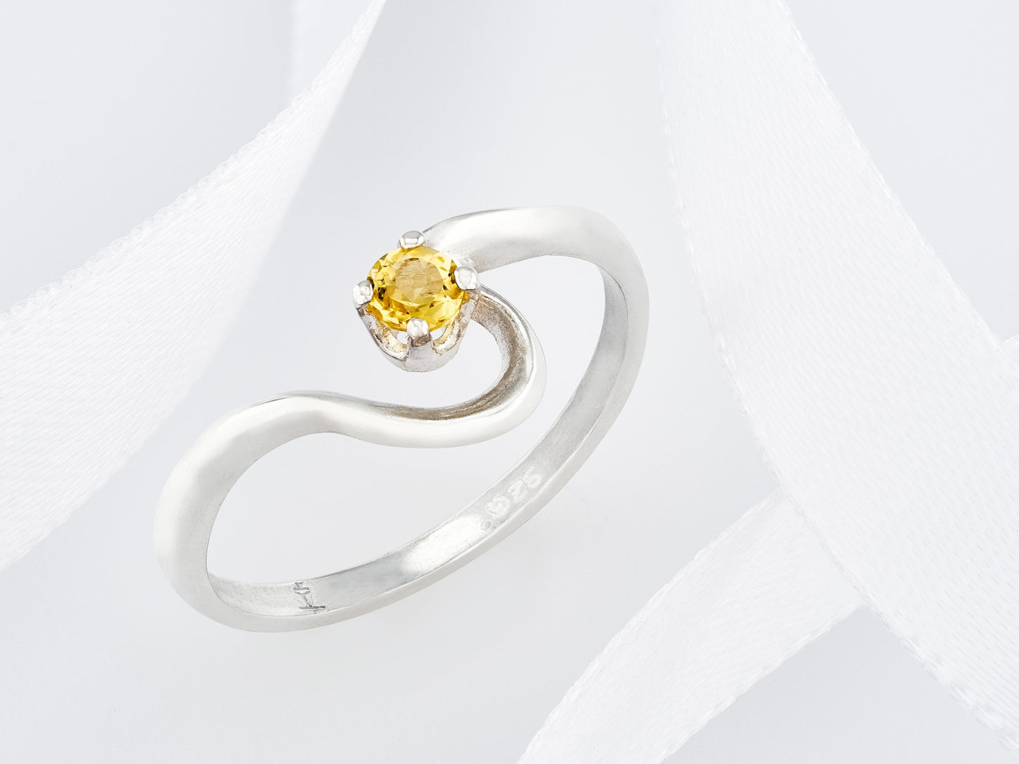 Natural Golden Yellow Beryl Ring! Half Heart style. 3mm Round, Faceted, Natural Yellow Beryl. Sterling Silver hook style ring.