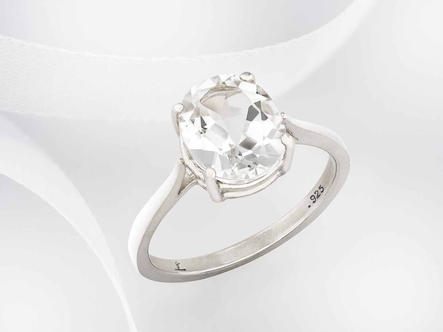 Elegant, Oval White Topaz Ring from Brazil! Handmade, 10x8 mm, Natural, Faceted. 4-Prong, Premium Sterling Silver.