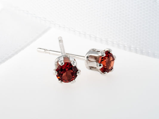 Striking, Natural, Red, 3mm Diamond Cut, Mozambique Garnet Earrings! Sterling Silver, 6-Prong Studs.