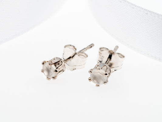 Hard to find Moonstone Earrings - 3mm, Faceted, Sterling Silver, 6-Prong Studs.  Ghost White / Opaque.