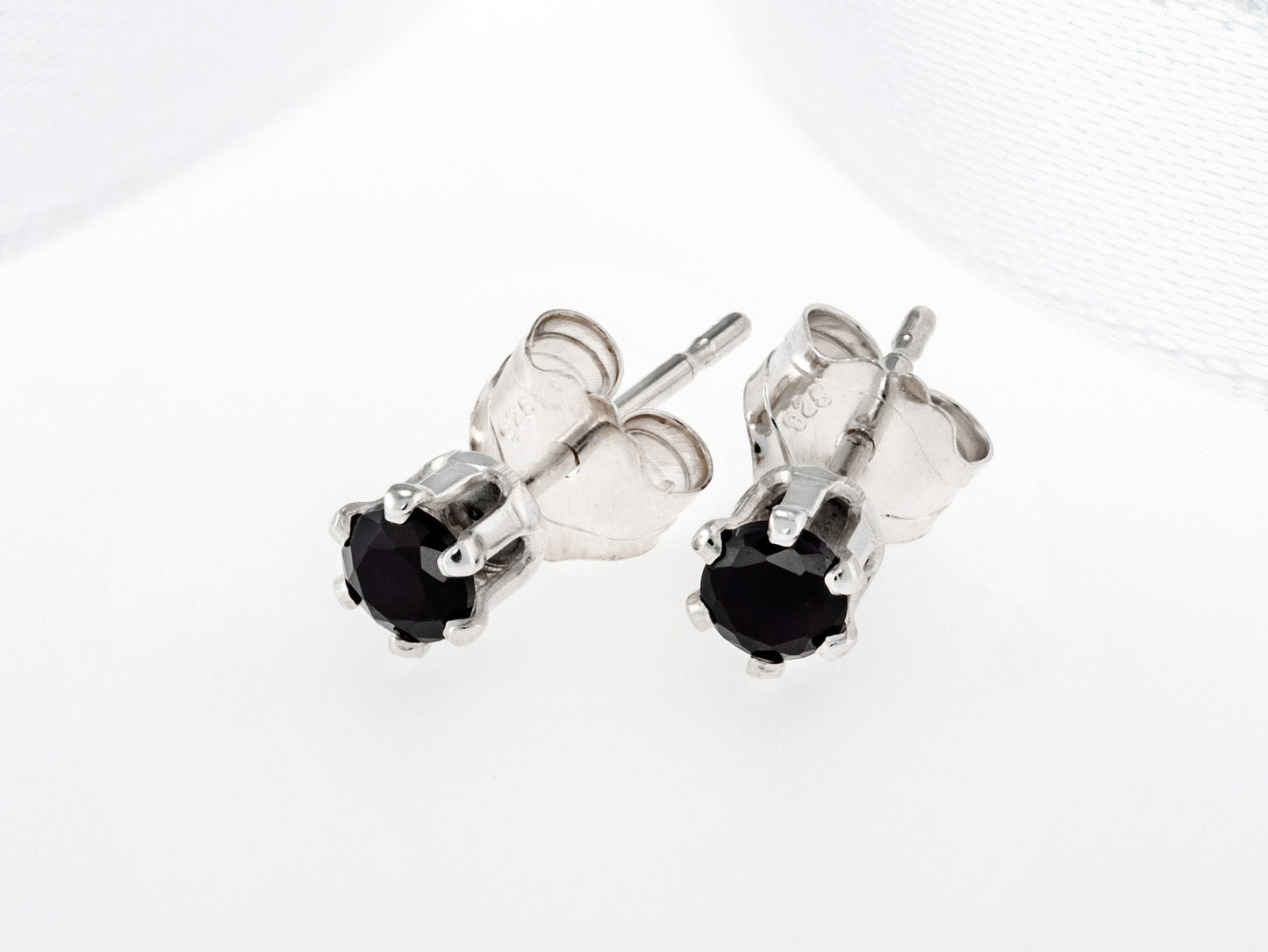 Black on Silver!  Natural Black Onyx Studs.  3mm Sterling Silver Settings.