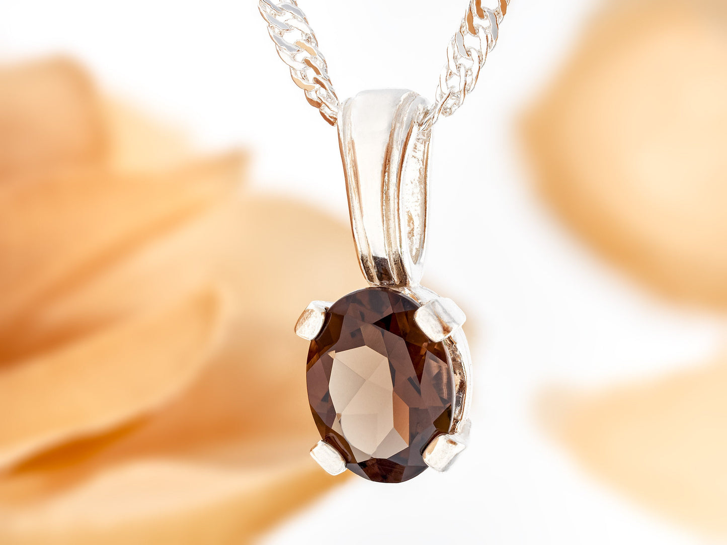 Brazilian Smoky Quartz necklace! 8x6mm oval, natural, dark brown, Grade AAA Brazilian gemstone in a 6-Prong, Silver Pendant.