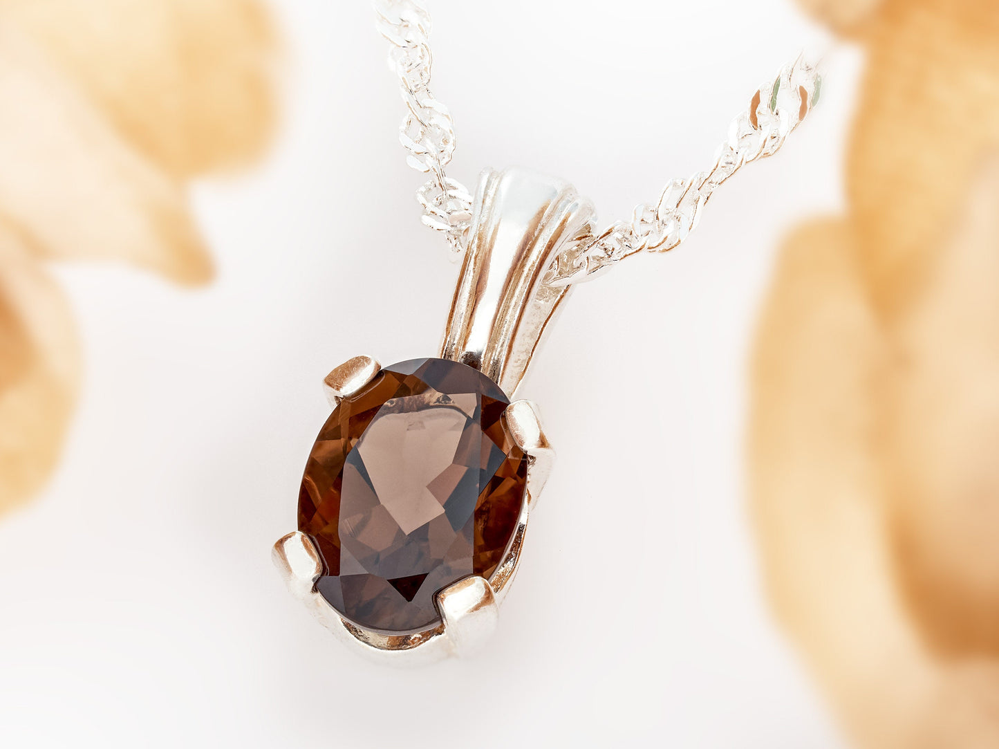 Brazilian Smoky Quartz necklace! 8x6mm oval, natural, dark brown, Grade AAA Brazilian gemstone in a 6-Prong, Silver Pendant.