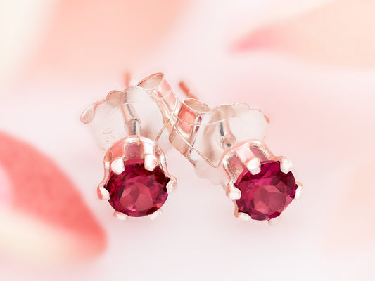 Gorgeous, Hot Pink to Purple, Natural, 3mm Diamond Cut, Rhodolite Garnet Earrings! Sterling Silver, 6-Prong.