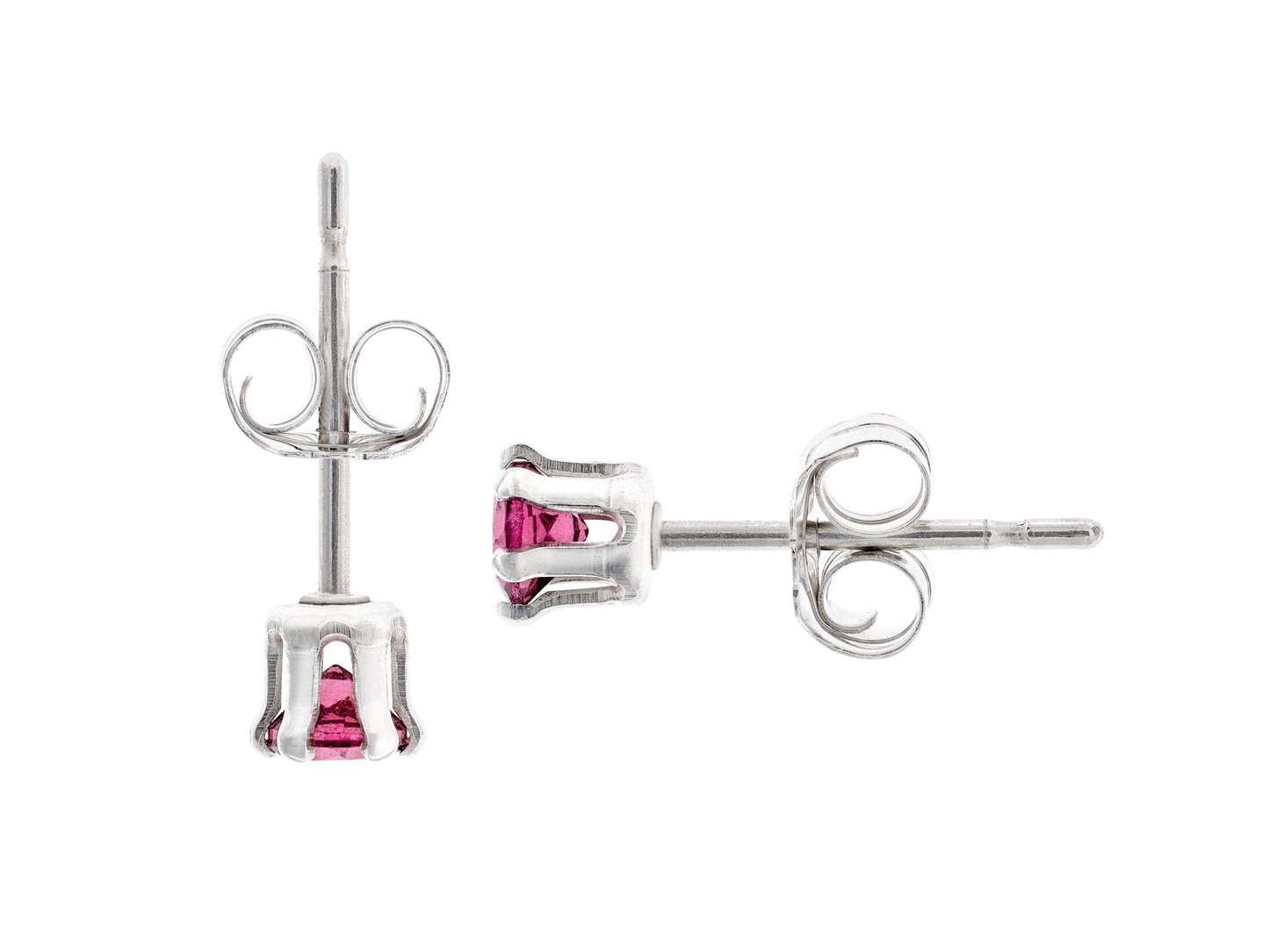 Gorgeous, Hot Pink to Purple, Natural, 3mm Diamond Cut, Rhodolite Garnet Earrings! Sterling Silver, 6-Prong.