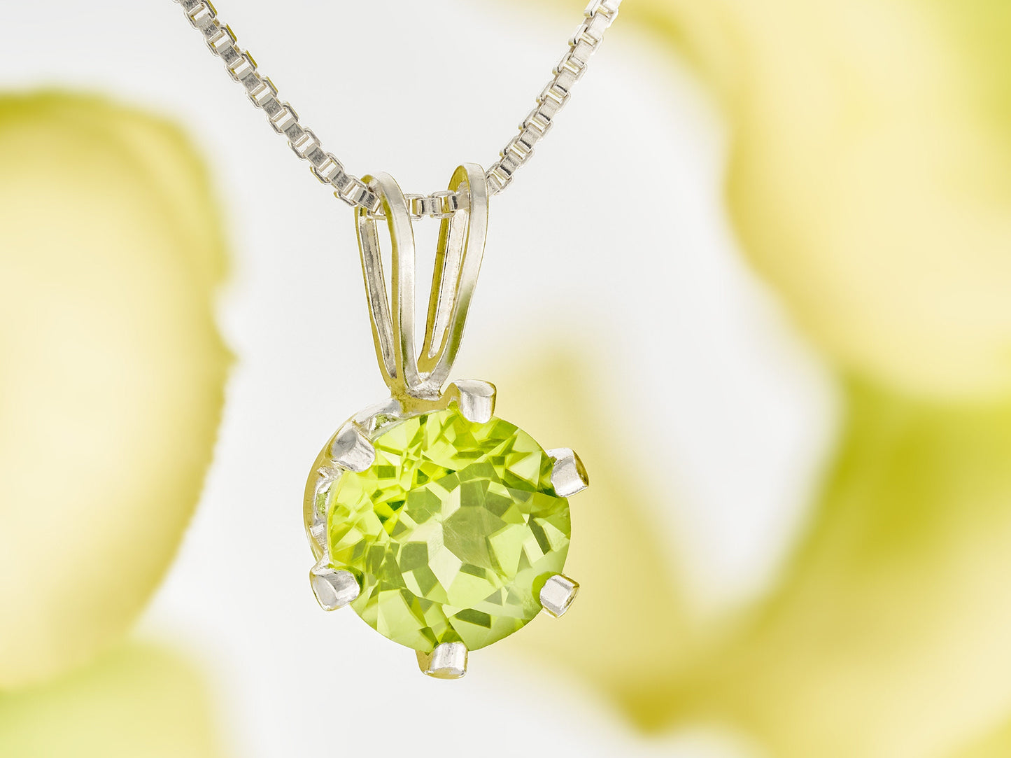 Vivid Green Natural Peridot! 6mm Round Faceted. Sterling silver pendant necklace from Brazil.