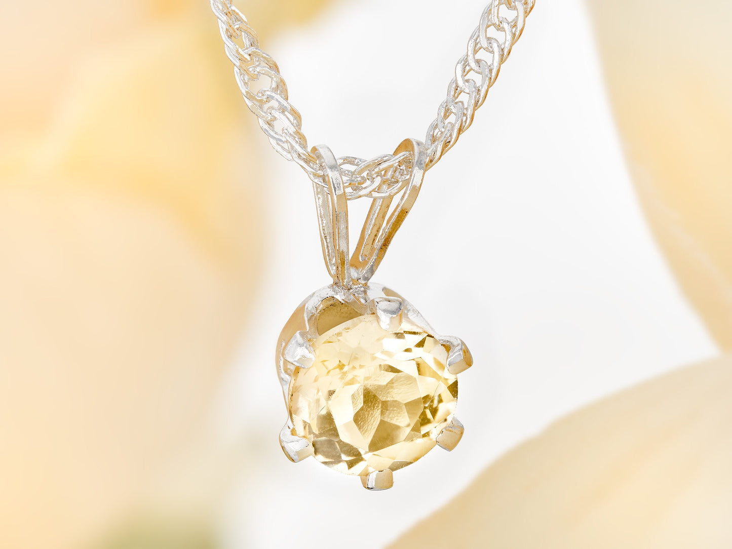 Gorgeous Yellow Natural Citrine! 6mm, Round Faceted. Sterling silver necklace from Brazil.