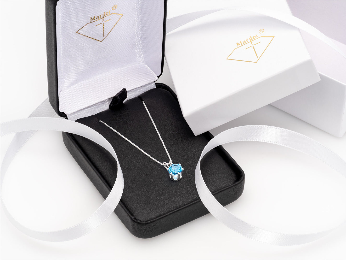 Vivid Swiss Blue Topaz Necklace. Round, 6mm, Natural Brazilian Gemstone in a 6-Prong, Sterling Silver Pendant. Great clarity and sparkle!