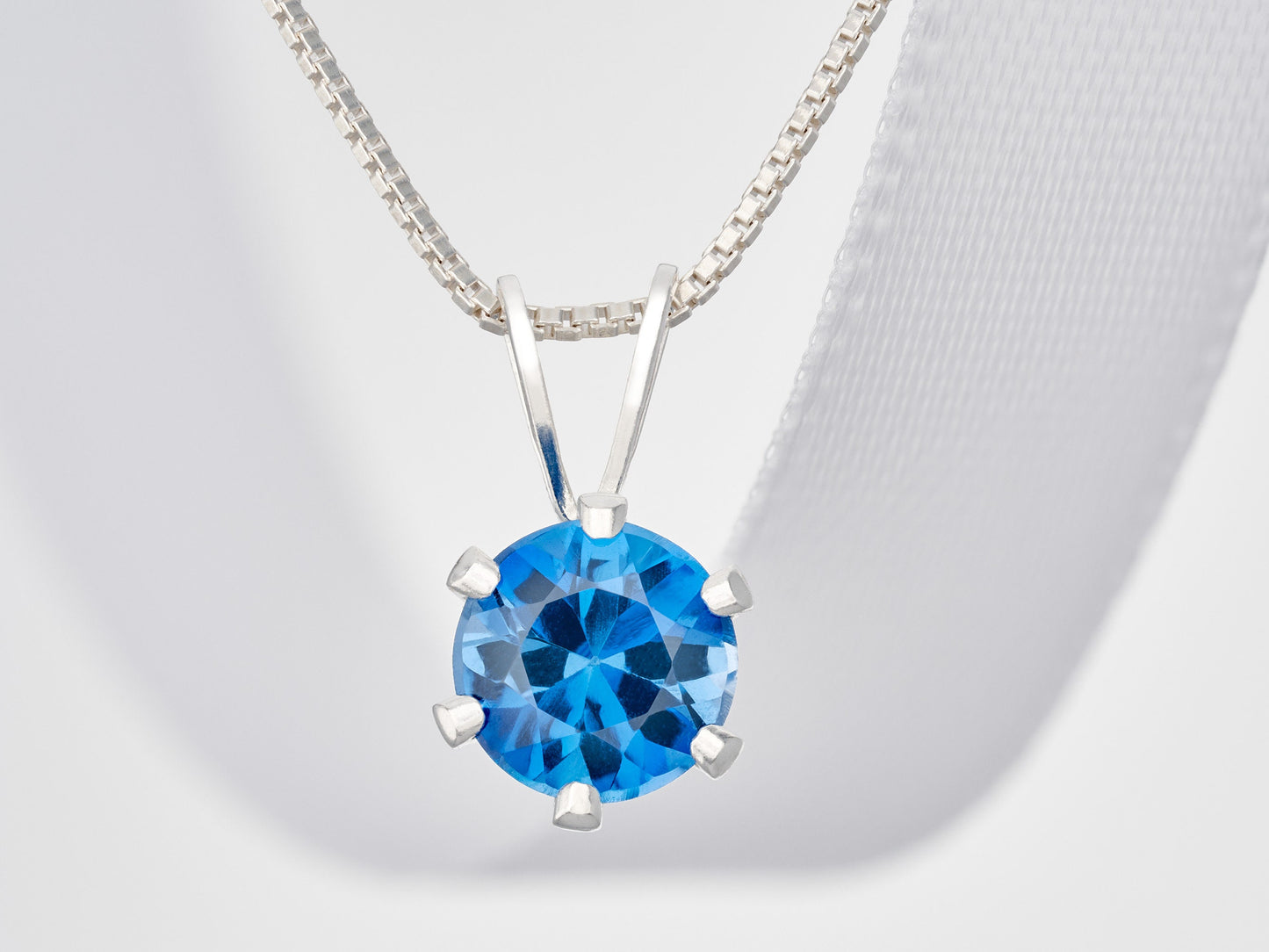 Intense London Blue Topaz Necklace. Round, 6mm, Natural Brazilian Gemstone in a 6-Prong, Sterling Silver Pendant.