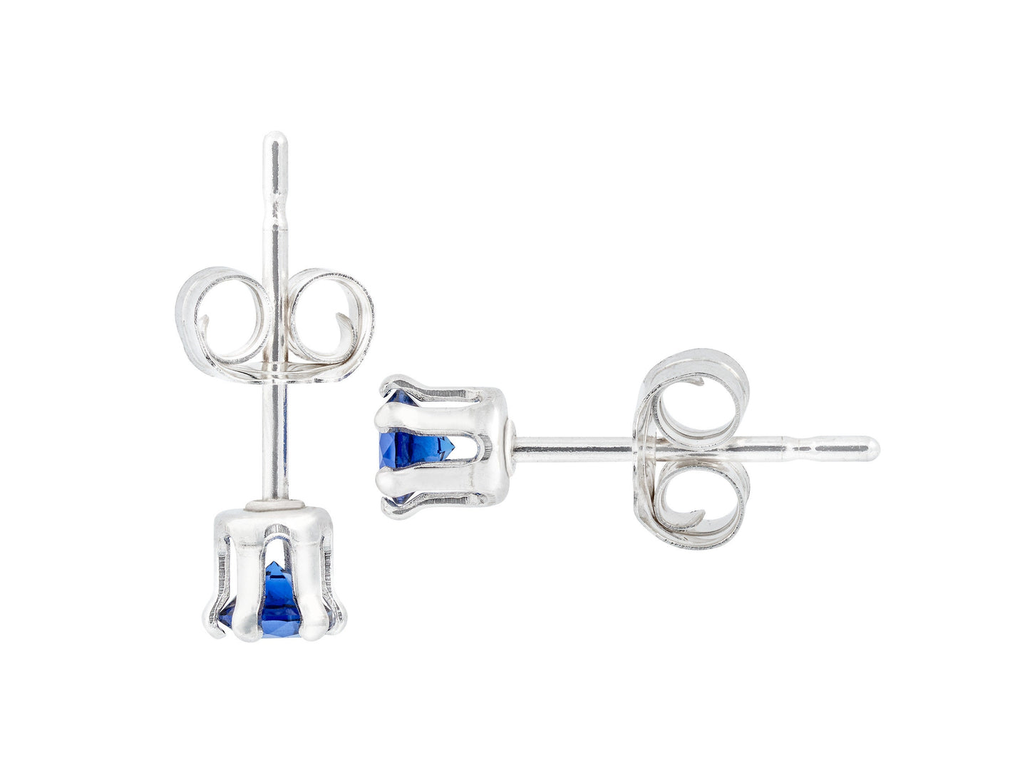 Velvety medium Blue Sapphire Earrings. 3mm round Chatham gemstones. 6-prong sterling silver studs.