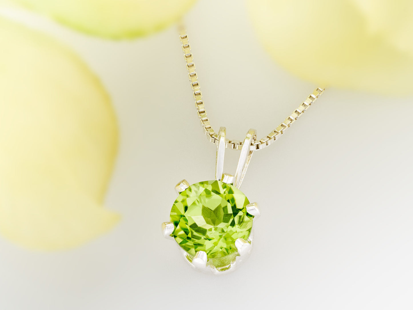 Vivid Green Natural Peridot! 6mm Round Faceted. Sterling silver pendant necklace from Brazil.