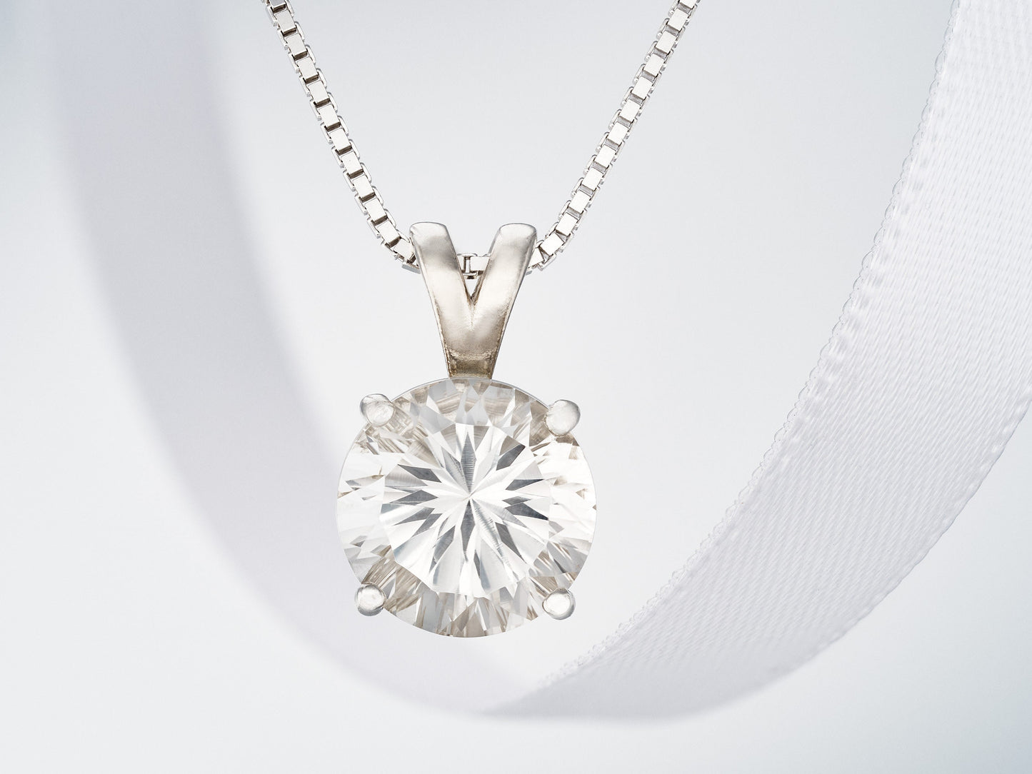 Incredible sparkle!  10mm, Round, Concave Cut Natural White Topaz necklace from Brazil. Sterling Silver