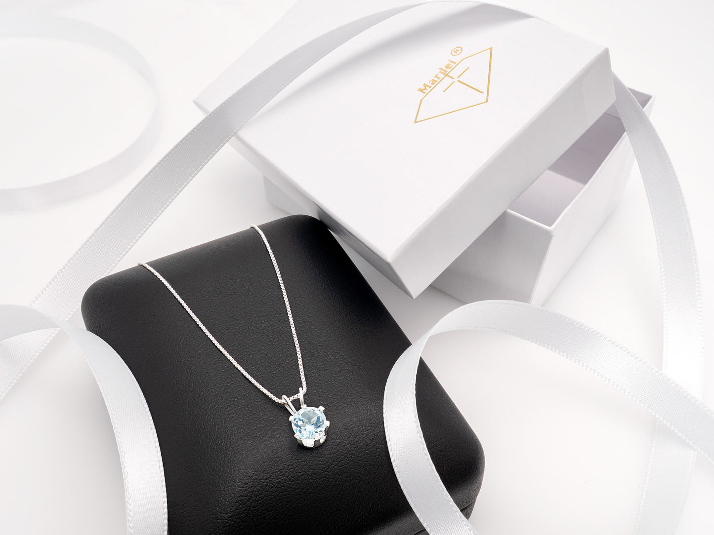 Classic Sky Blue Topaz Necklace. Round, 6mm, Natural Brazilian Gemstone in a 6-Prong, Sterling Silver Pendant.