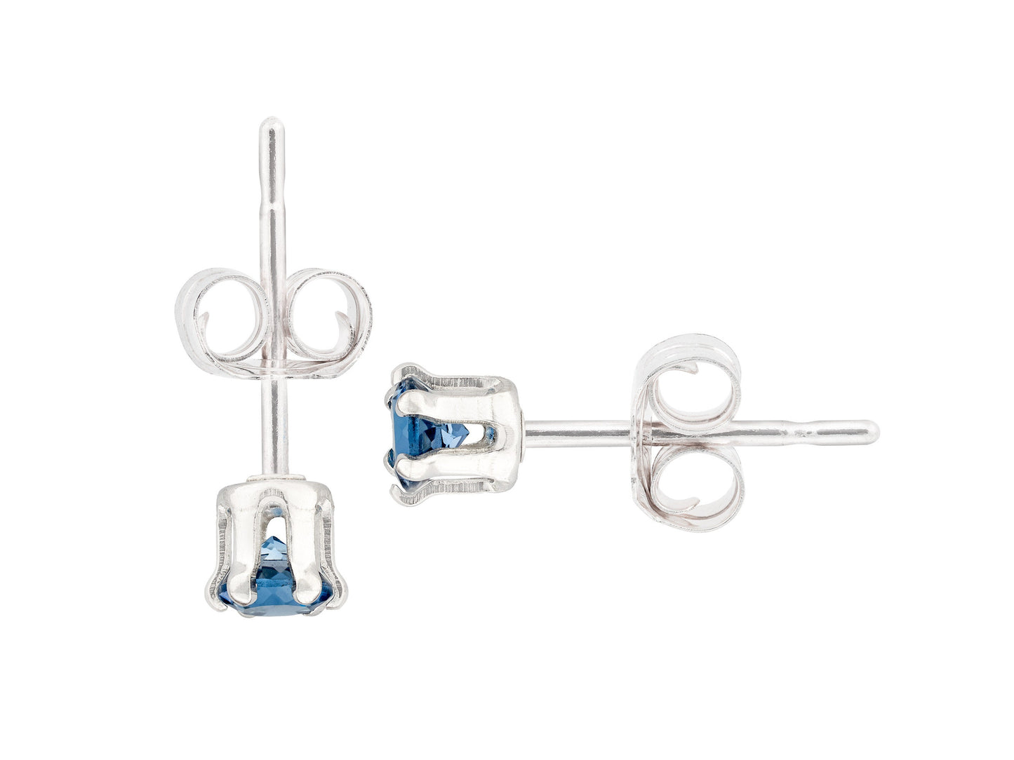 London Blue Topaz Earrings - 3mm Round Brilliant Cut.  Beautiful Dark Blue.  Sterling Silver, 6-Prong Studs.