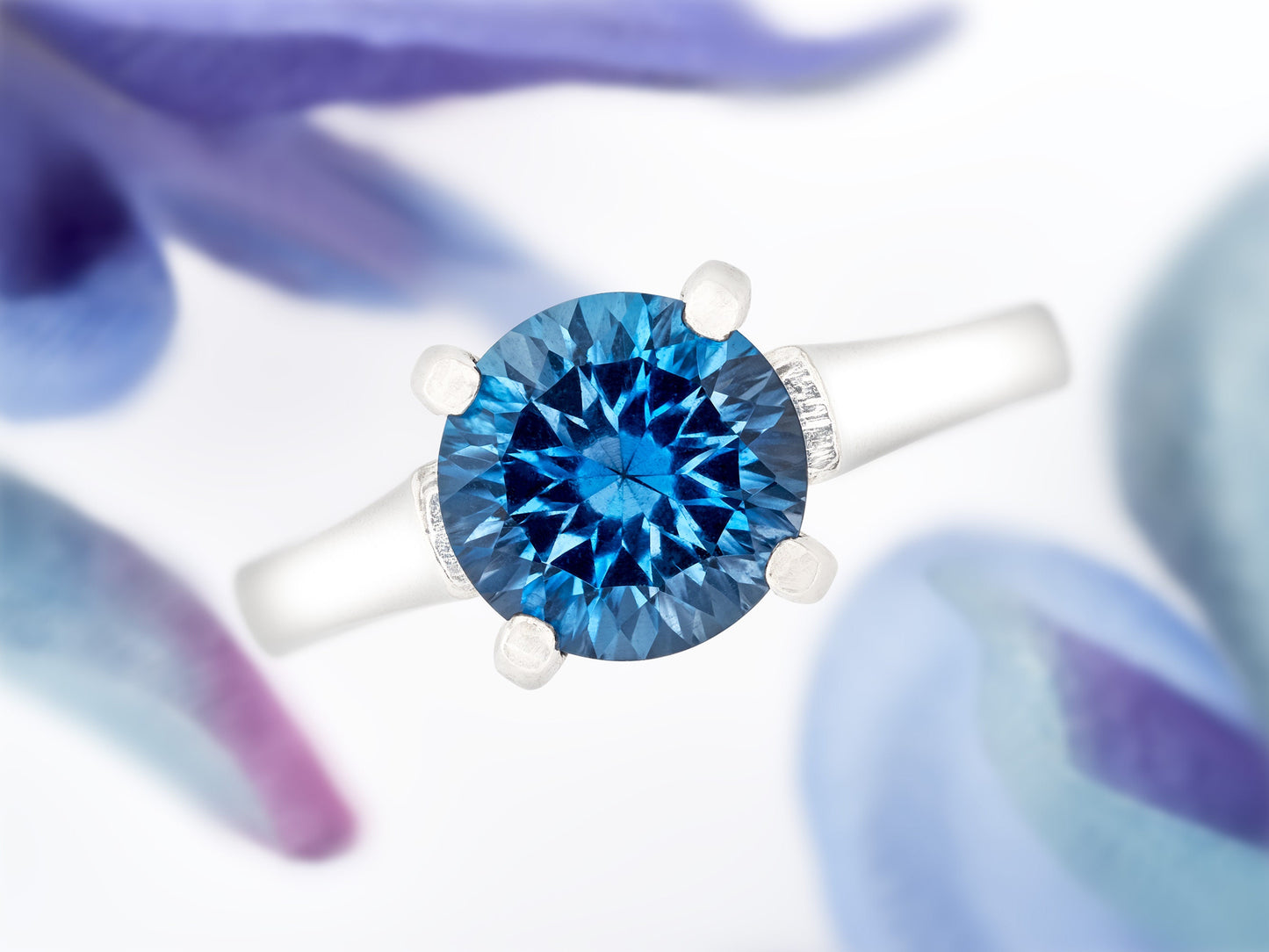 Deep Blue Topaz Ring. London Blue Color. Genuine, Brazilian London Blue Topaz Cathedral Ring. 8mm, 2.41ctw. Sterling Silver.