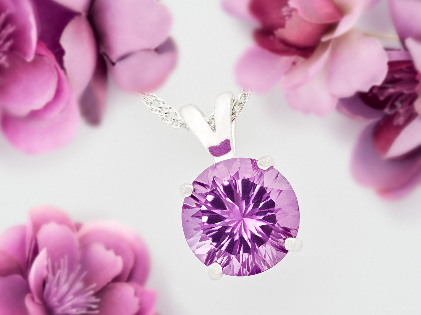 Brazilian purple amethyst, concave cut perfection! 10mm round, 3.38ctw, natural gemstone.  Premium silver pendant necklace.