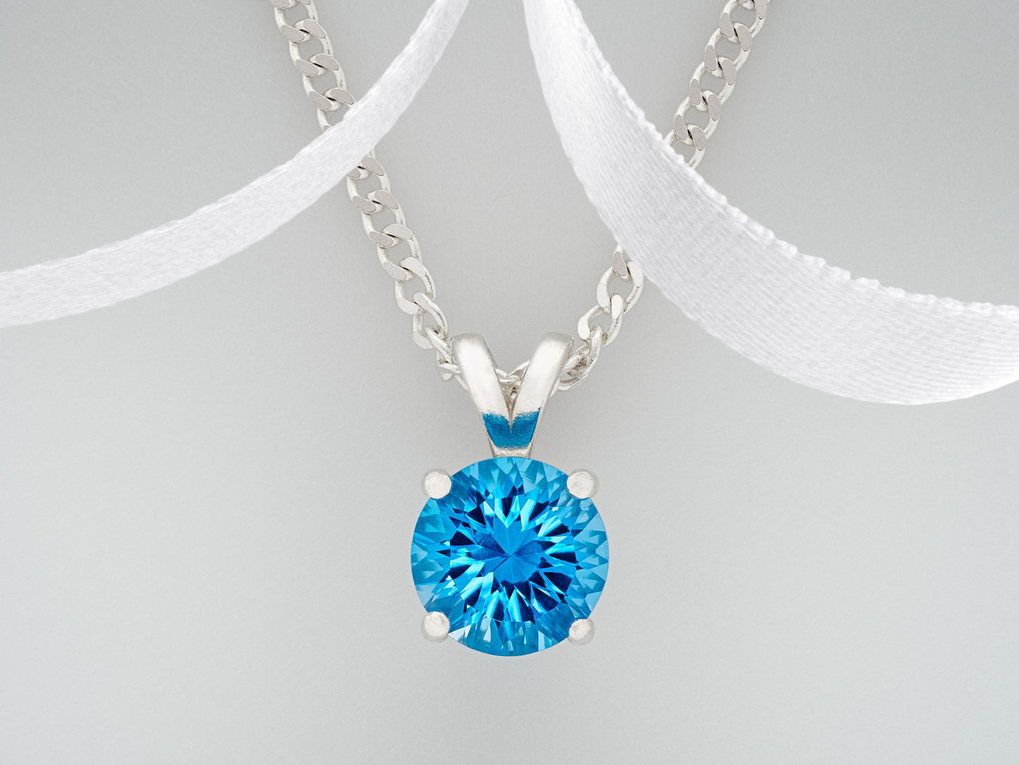 Vivid Natural Swiss Blue Topaz pendant from Brazil. Handmade Premium silver pendant. 8mm round gemstone. 2.2+ctw.