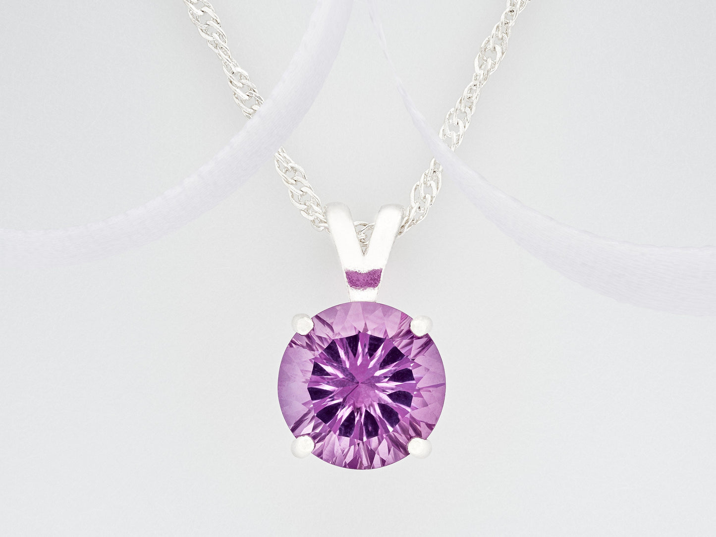 Brazilian purple amethyst, concave cut perfection! 10mm round, 3.38ctw, natural gemstone.  Premium silver pendant necklace.