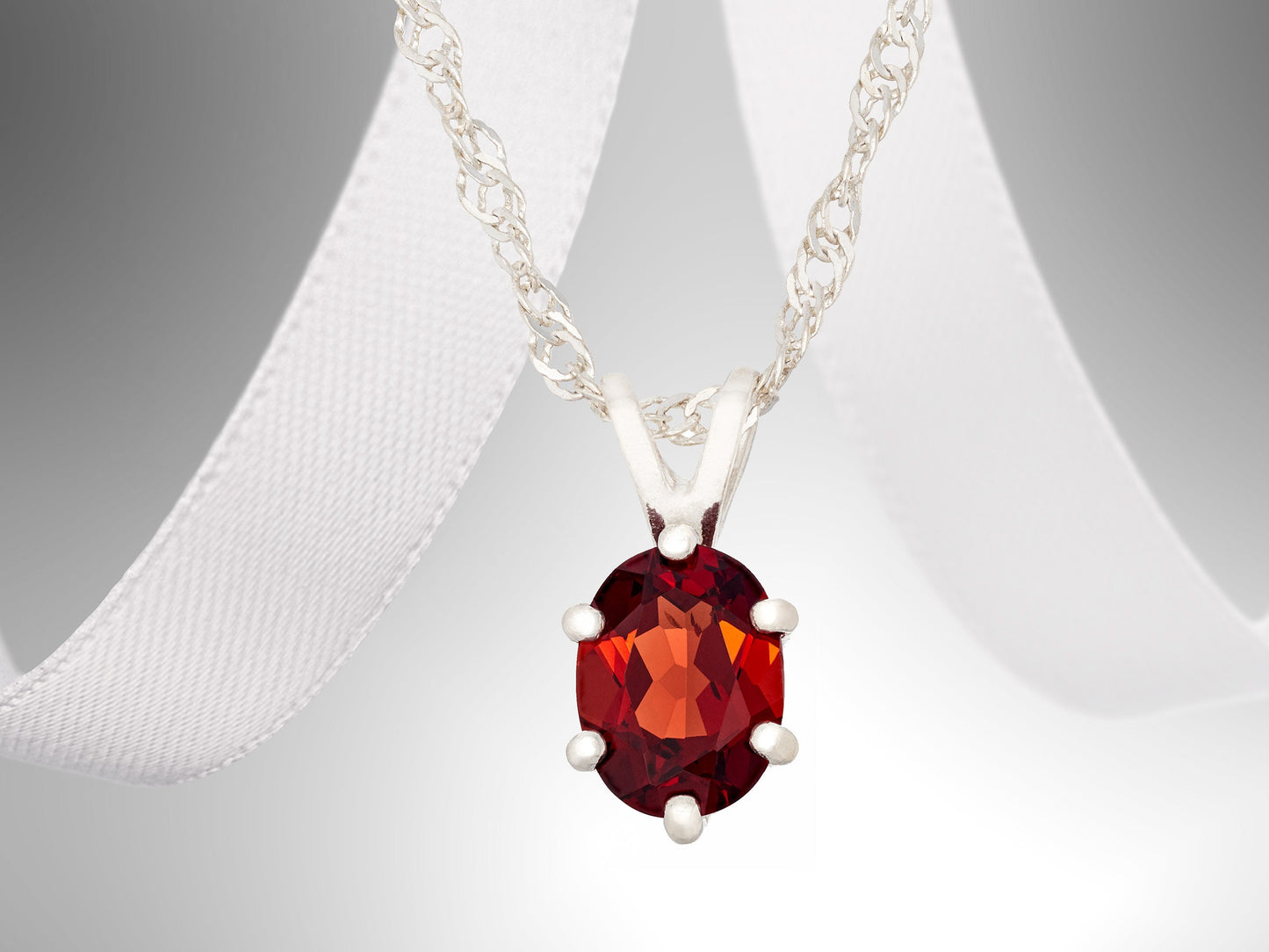 Bold Red Pendant Necklace featuring a natural Mozambique Garnet, 8x6mm Oval, 6-Prong, Sterling Silver Pendant. Pendant Only.