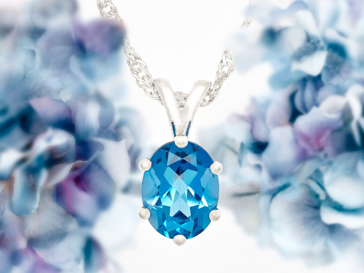 Gorgeous London Blue Topaz necklace. 9x7mm Oval, faceted, natural Brazilian Topaz. Sterling Silver.