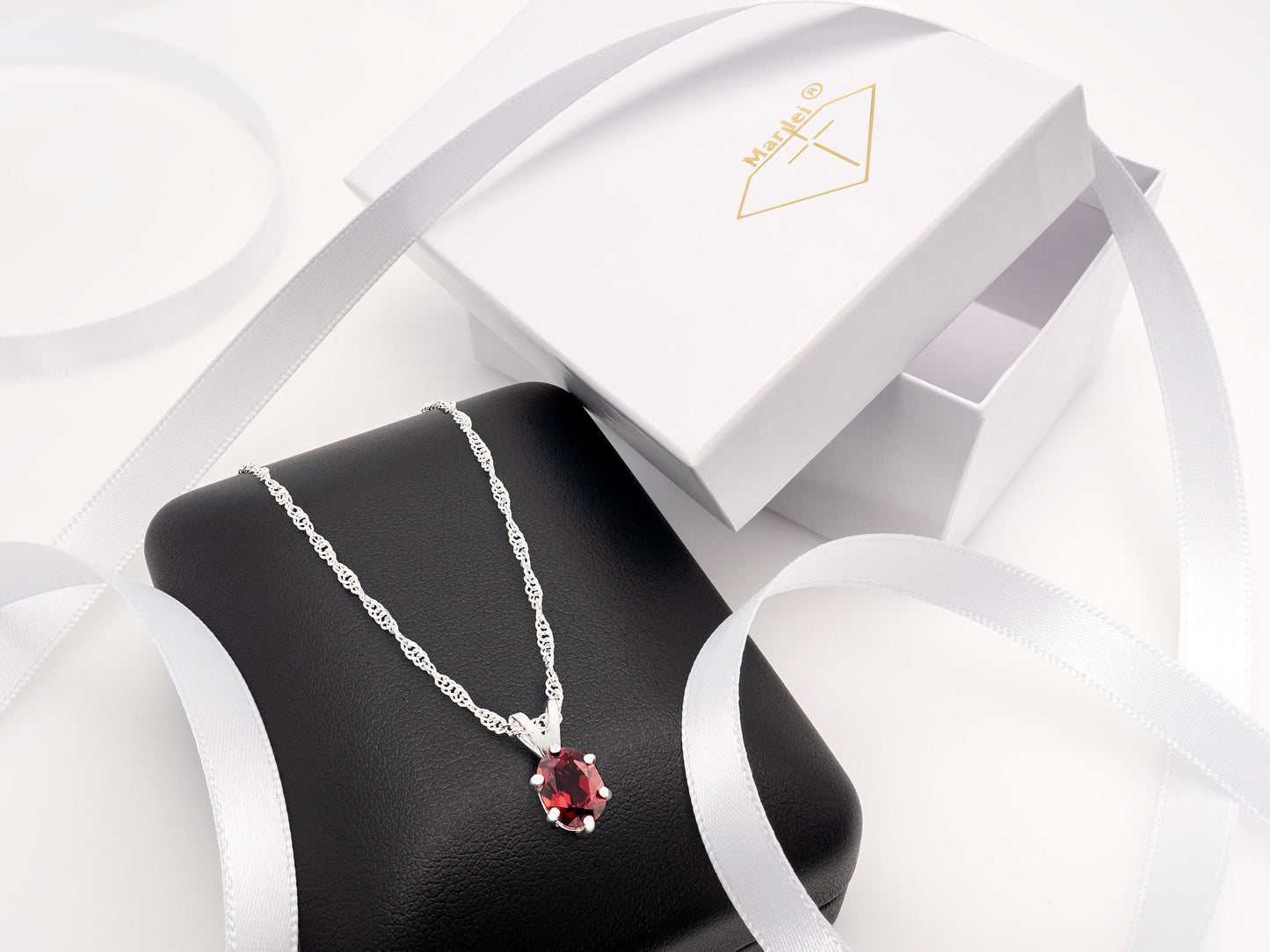 Bold Red Pendant Necklace featuring a natural Mozambique Garnet, 8x6mm Oval, 6-Prong, Sterling Silver Pendant. Pendant Only.