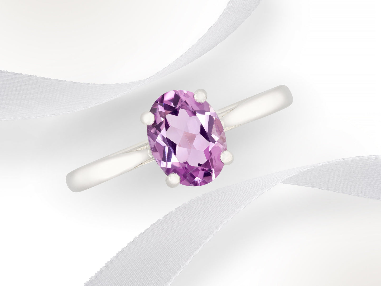 Simply Stunning! 8x6mm Oval, Natural Brazilian Amethyst Solitaire. February Birthstone Ring. Sparkling Purple! Classic 4-Prong Design.