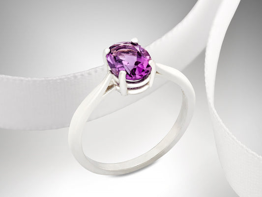 Simply Stunning! 8x6mm Oval, Natural Brazilian Amethyst Solitaire. February Birthstone Ring. Sparkling Purple! Classic 4-Prong Design.