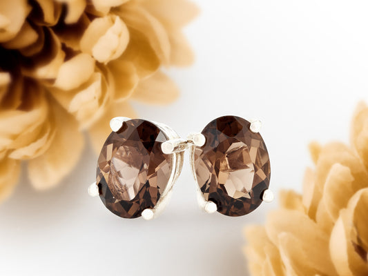 Sparkling Brown Brazilian Smoky Quartz Earrings! Natural, 8x6mm oval, faceted, Grade AAA Smoky Quartz set in silver.