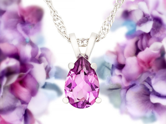 Beautiful Brazilian amethyst pendant!  9x6mm pear, sparkling purple. Premium sterling silver pendant necklace with your selection of chain.