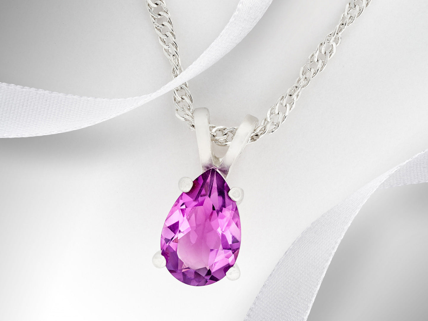 Beautiful Brazilian amethyst pendant!  9x6mm pear, sparkling purple. Premium sterling silver pendant necklace with your selection of chain.