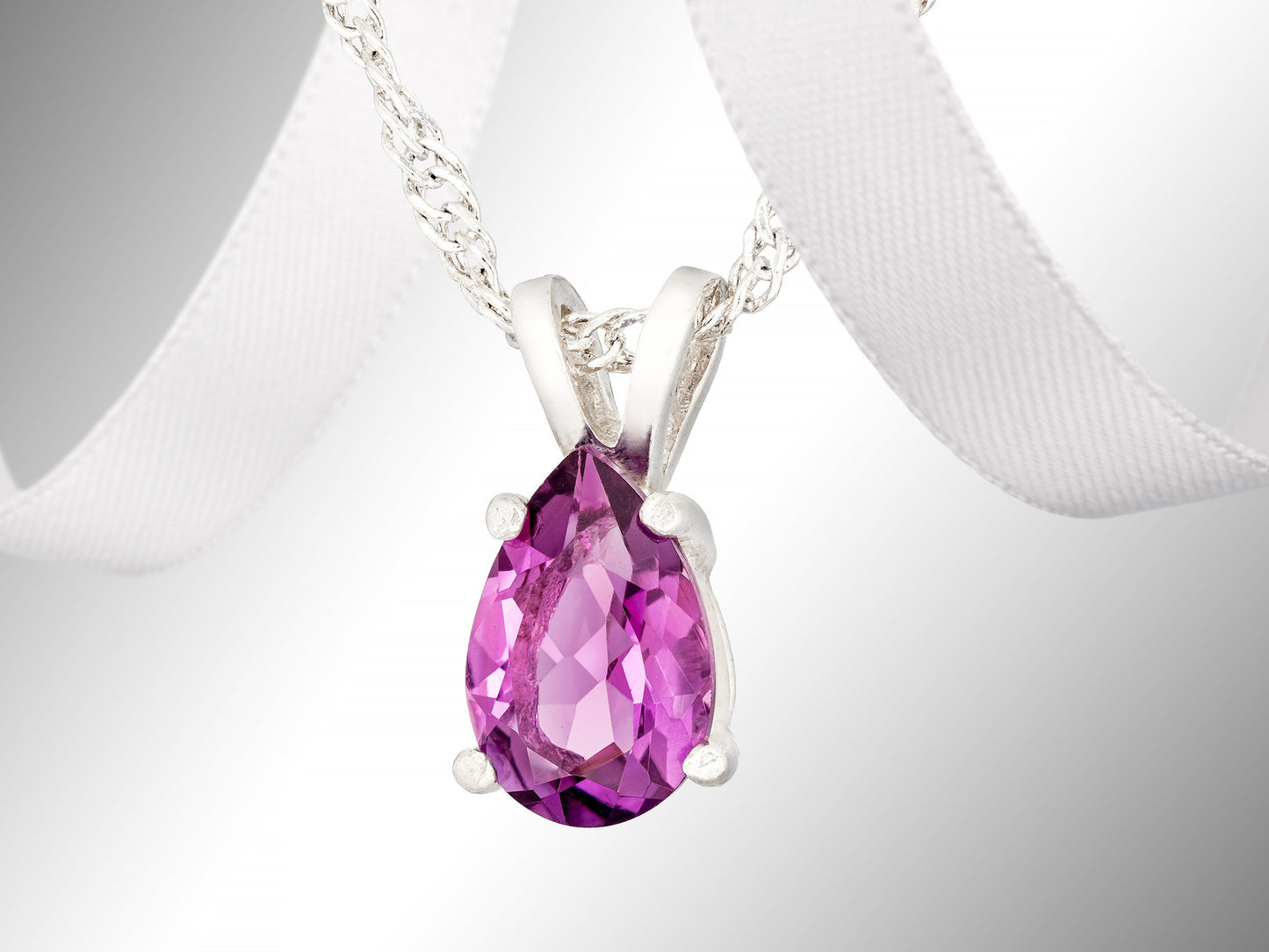 Beautiful Brazilian amethyst pendant!  9x6mm pear, sparkling purple. Premium sterling silver pendant necklace with your selection of chain.