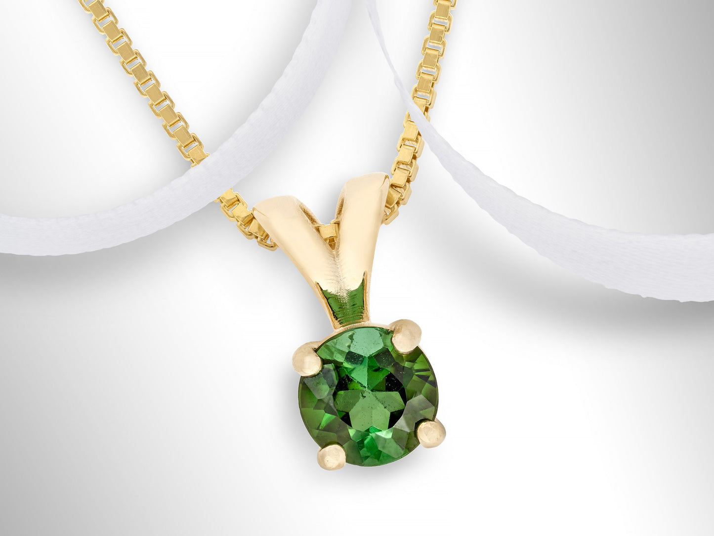 Forest Green Tourmaline in 14kt Yellow Gold pendant.  Gorgeous Natural Tourmaline Necklace. 5mm round, faceted, Brazilian.