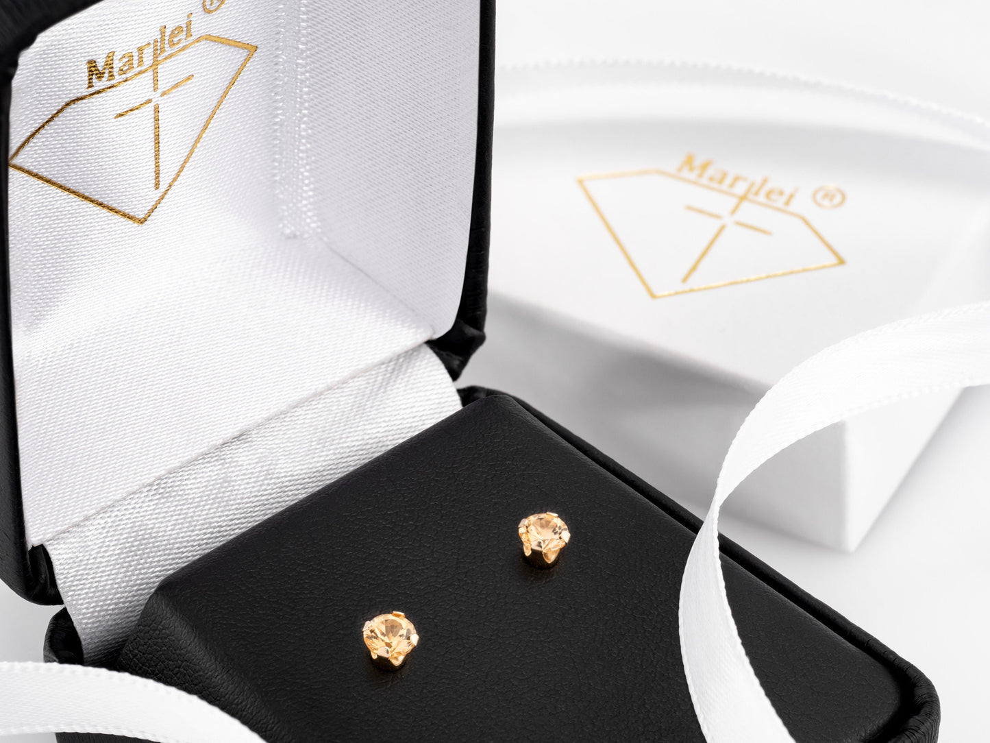 Rare, 4mm Diamond Cut Imperial Topaz Earrings in 14K Yellow Gold. Yellow Orange. Ouro Preto, Brazil. 4-Prong Studs.