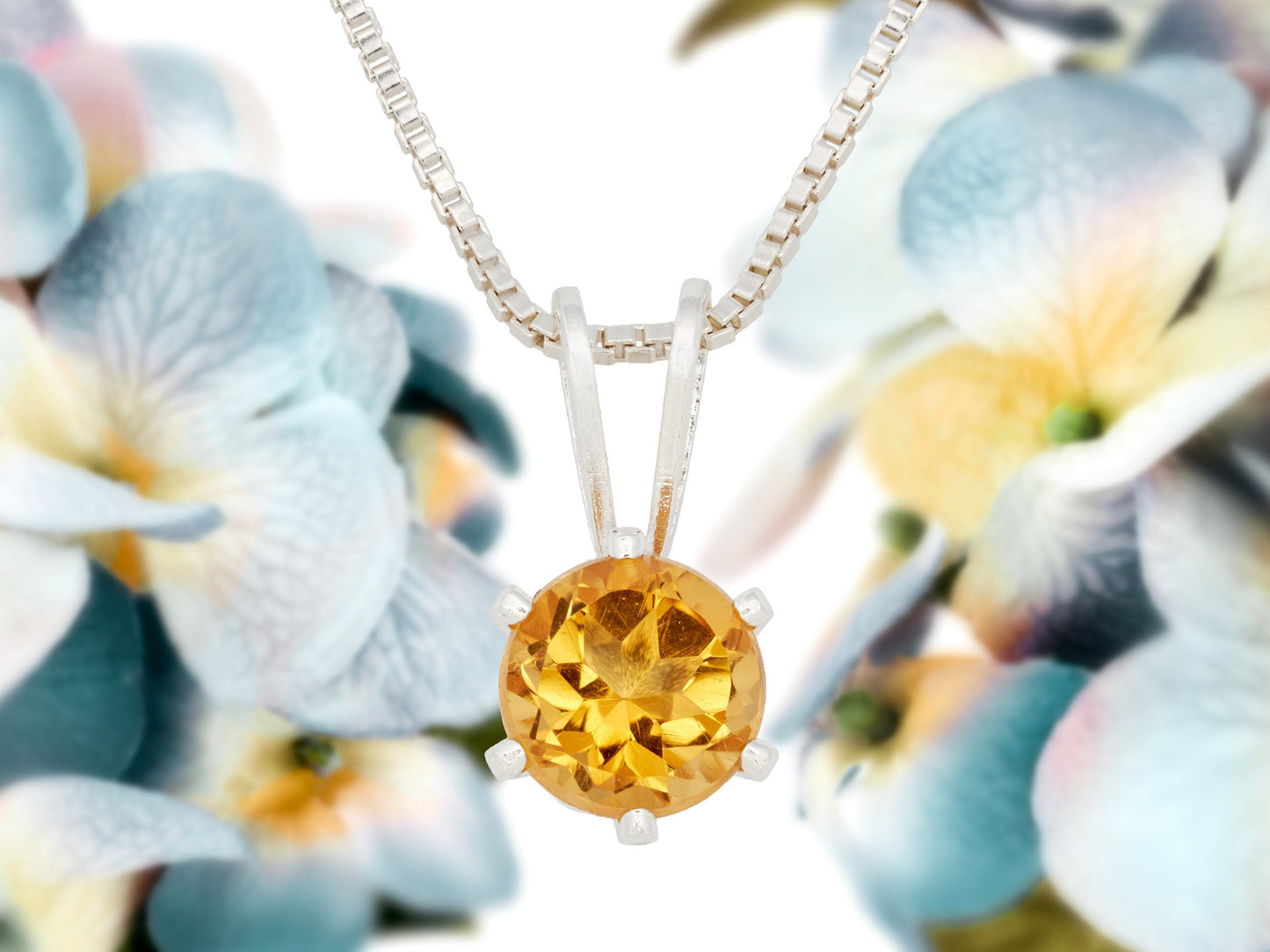 Golden Yellow Orange Citrine! Natural, 5mm Round Faceted gemstone. Sterling silver necklace from Brazil.