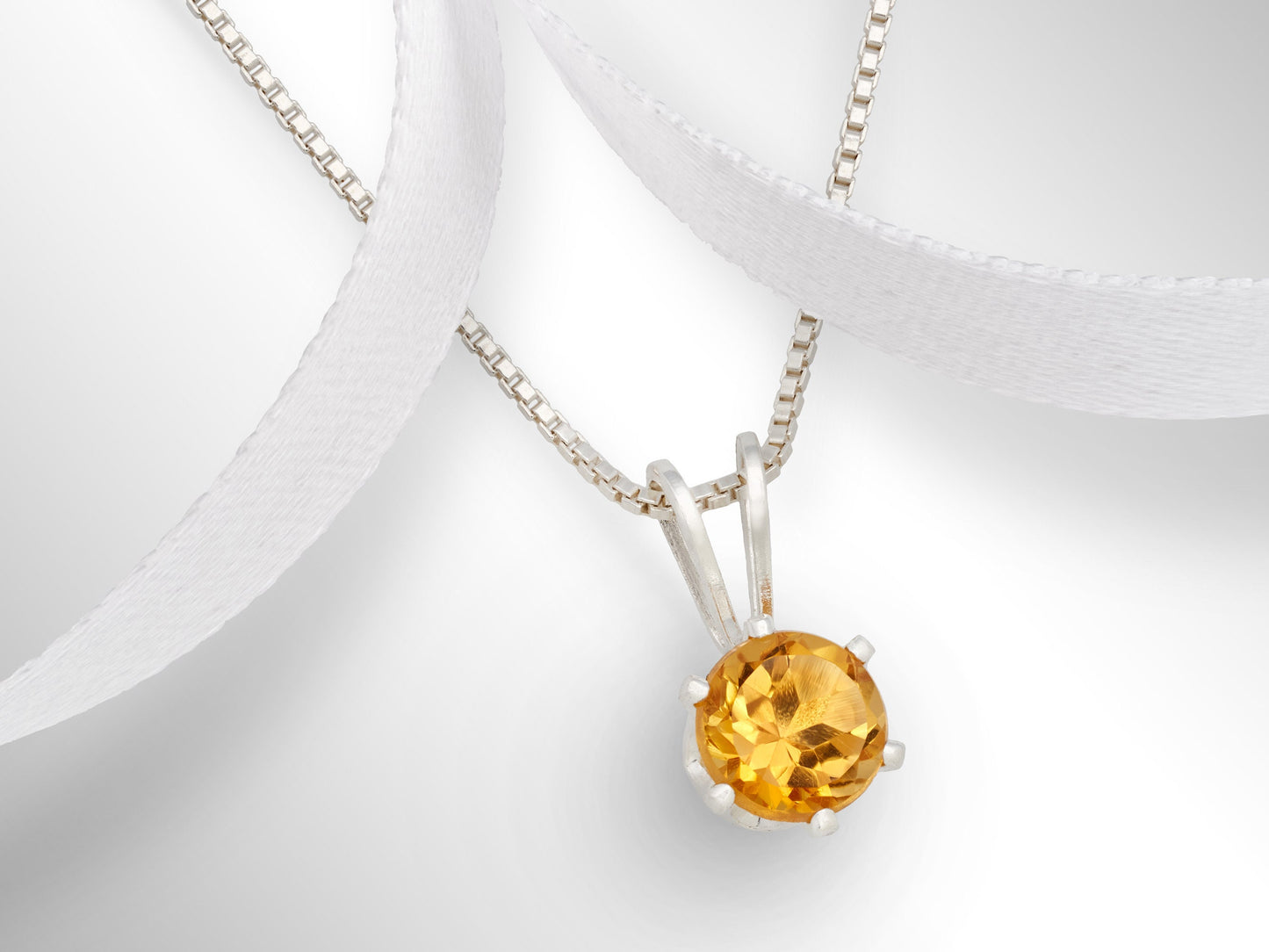 Golden Yellow Orange Citrine! Natural, 5mm Round Faceted gemstone. Sterling silver necklace from Brazil.